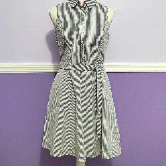 Cynthia Rowley White & Navy Stripes Flowy Skirt Coastal Nautical Summer Dress - Picture 2 of 9